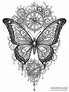 Tattoo sketch, chrono-butterfly: a butterfly... - эскиз тату (№1752394410_0, 13.07.2025 08:13) — Tatufoto.com