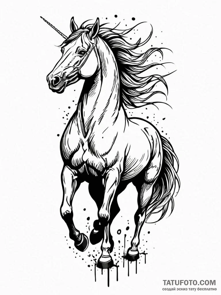 Tattoo sketch, kicking horse, wild data, a po... - эскиз тату (№1752394498_0, 13.07.2025 08:14) — Tatufoto.com