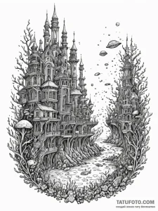 Tattoo sketch, undersea luminous city (bio-di... - эскиз тату (№1752394930_0, 13.07.2025 08:22) — Tatufoto.com