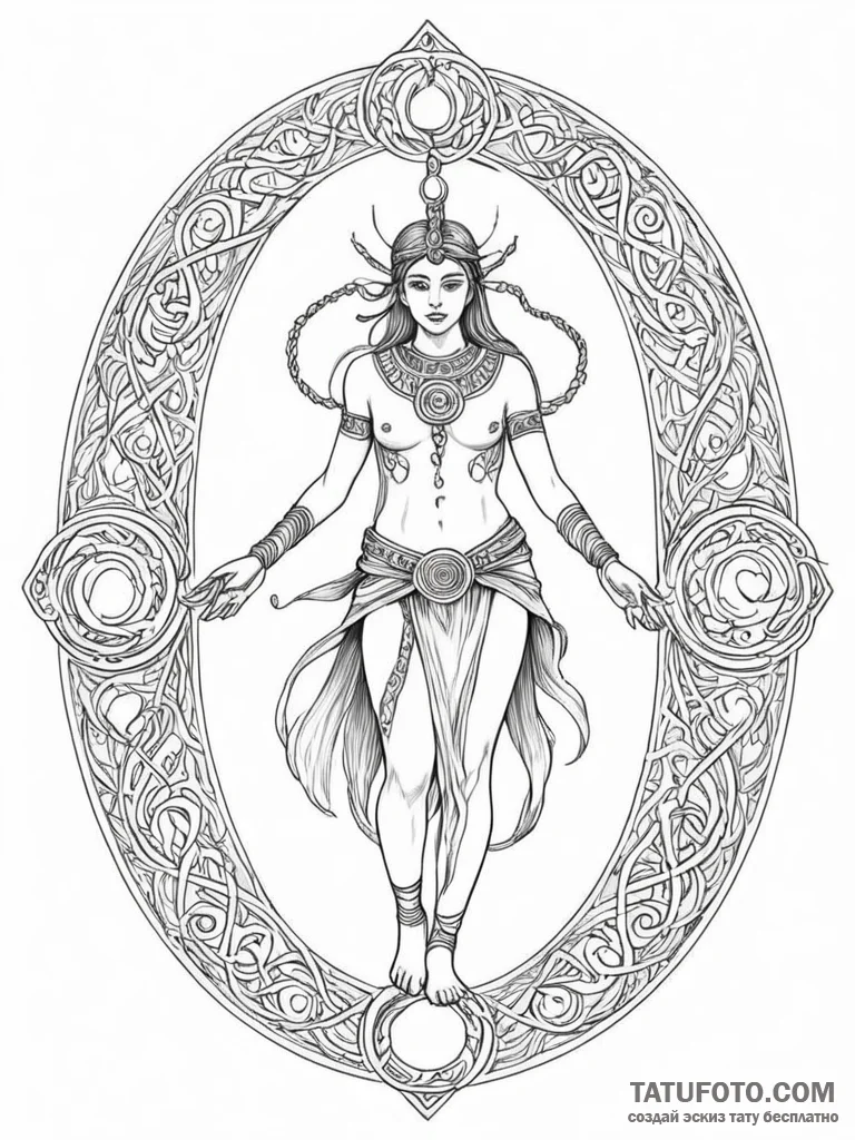 Tattoo sketch, ritual of recursive loops, a s… — эскиз тату (№1752395016_0, 13.07.2025 08:23) — Tatufoto.com