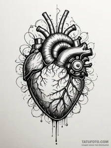 Tattoo sketch, radiant reactor heart, a styli... - эскиз тату (№1752395359_0, 13.07.2025 08:29) — Tatufoto.com