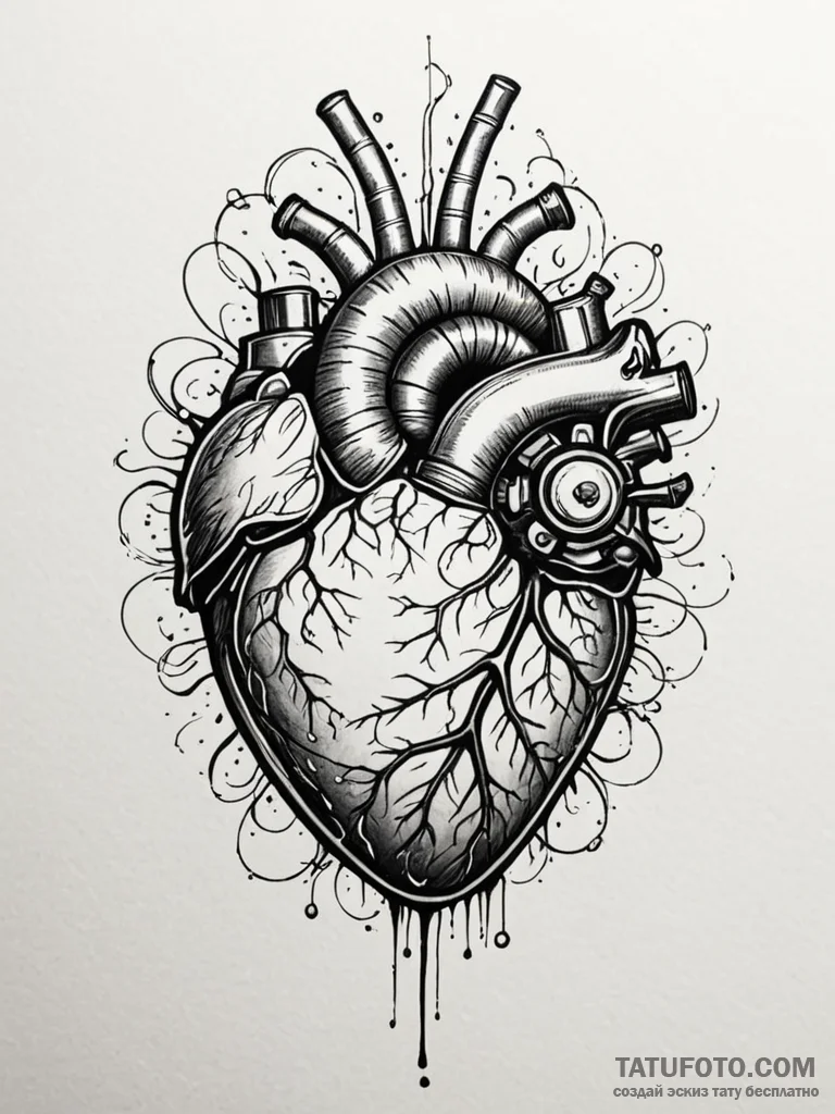 Tattoo sketch, radiant reactor heart, a styli... - эскиз тату (№1752395359_0, 13.07.2025 08:29) — Tatufoto.com