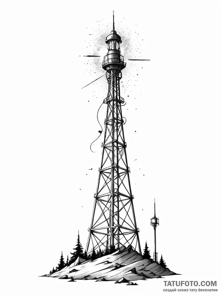 Tattoo sketch, isolated signal tower, a tall,... - эскиз тату (№1752395616_0, 13.07.2025 08:33) — Tatufoto.com
