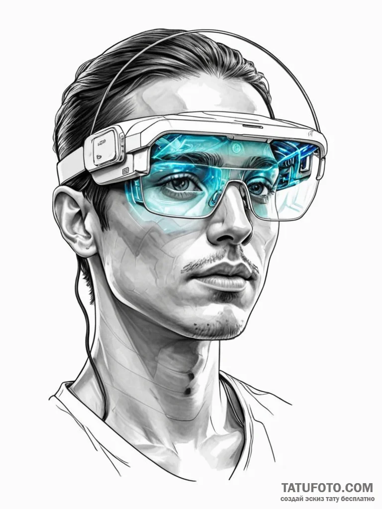 Tattoo sketch, holographic headset vision, a... - эскиз тату (№1752395788_0, 13.07.2025 08:36) — Tatufoto.com