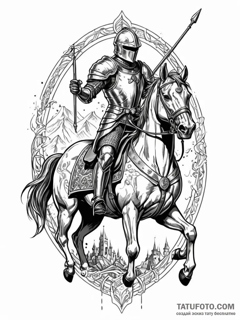 Tattoo sketch, knight of the knowledge stream… — эскиз тату (№1752396046_0, 13.07.2025 08:40) — Tatufoto.com