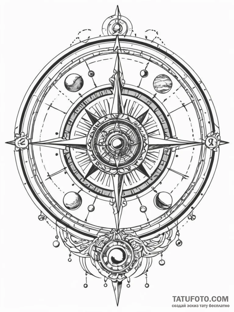 Tattoo sketch, x-ray vision compass, an antiq... - эскиз тату (№1752396132_0, 13.07.2025 08:42) — Tatufoto.com