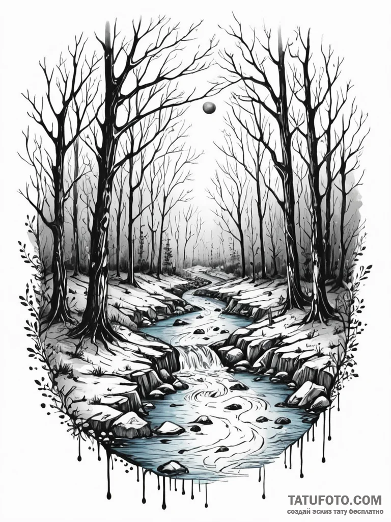 Tattoo sketch, forest spirit's data stream, a... - эскиз тату (№1752396645_0, 13.07.2025 08:50) — Tatufoto.com