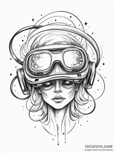 Tattoo sketch, virtual reality headset, cosmi... - эскиз тату (№1752396731_0, 13.07.2025 08:52) — Tatufoto.com