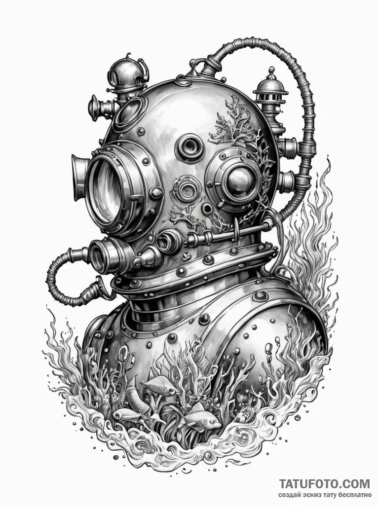 Tattoo sketch, dreaming deep sea diver, an ol… — эскиз тату (№1752396816_0, 13.07.2025 08:53) — Tatufoto.com