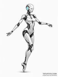 Tattoo sketch, joyful android dance, a sleek,... - эскиз тату (№1752396986_0, 13.07.2025 08:56) — Tatufoto.com