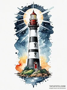 Tattoo sketch, eclipsed lighthouse beam, a li... - эскиз тату (№1752397419_0, 13.07.2025 09:03) — Tatufoto.com