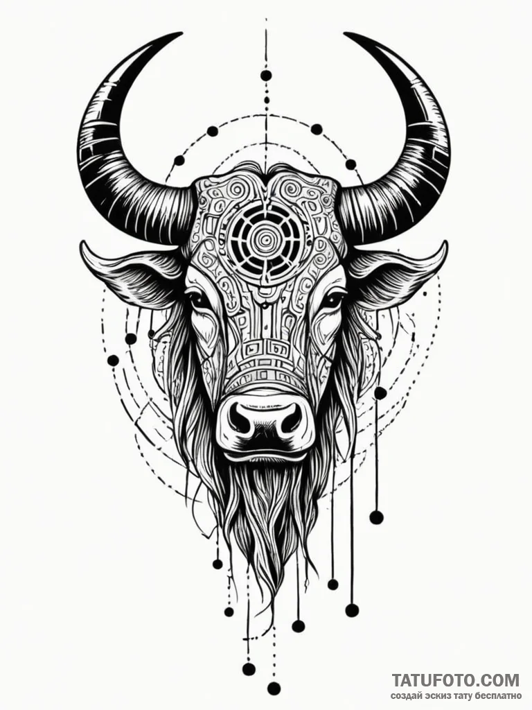 Tattoo sketch, yak horn, data carved, a singl… — эскиз тату (№1752397854_0, 13.07.2025 09:10) — Tatufoto.com