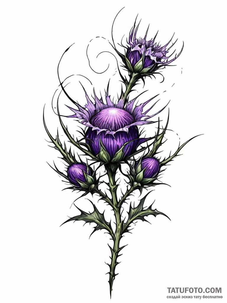 Tattoo sketch, thistle of resilience, digital... - эскиз тату (№1752398027_0, 13.07.2025 09:13) — Tatufoto.com