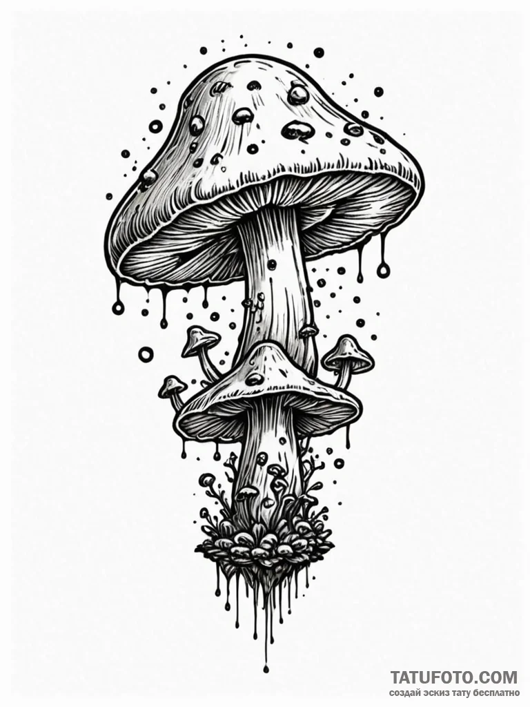 Tattoo sketch, mystical mushroom cloud, a sty... - эскиз тату (№1752398286_0, 13.07.2025 09:18) — Tatufoto.com
