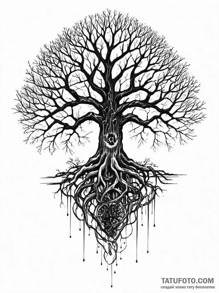 Tattoo sketch, yggdrasil's roots, dark networ... - эскиз тату (№1752398372_0, 13.07.2025 09:19) — Tatufoto.com
