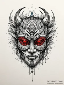 Tattoo sketch, tribal mask, holographic eyes,... - эскиз тату (№1752398631_0, 13.07.2025 09:23) — Tatufoto.com