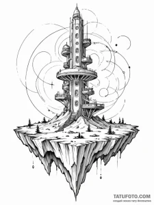 Tattoo sketch, outpost on the edge of reality... - эскиз тату (№1752398890_0, 13.07.2025 09:28) — Tatufoto.com