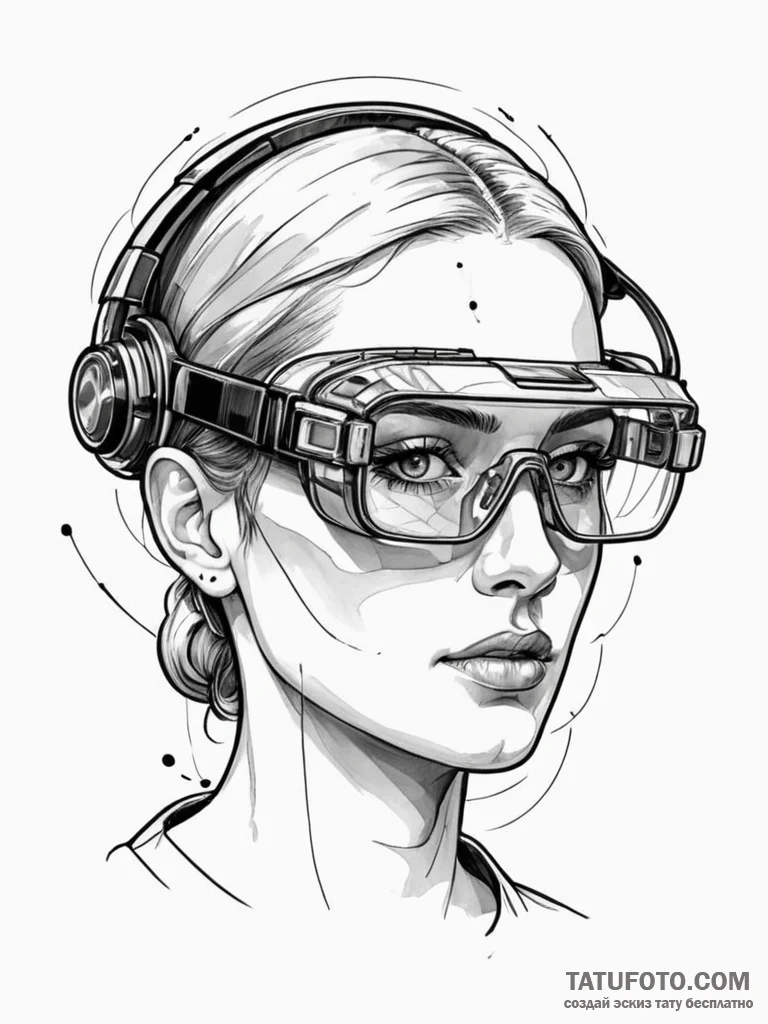 Tattoo sketch, holographic headset vision, a... - эскиз тату (№1752399059_0, 13.07.2025 09:30) — Tatufoto.com
