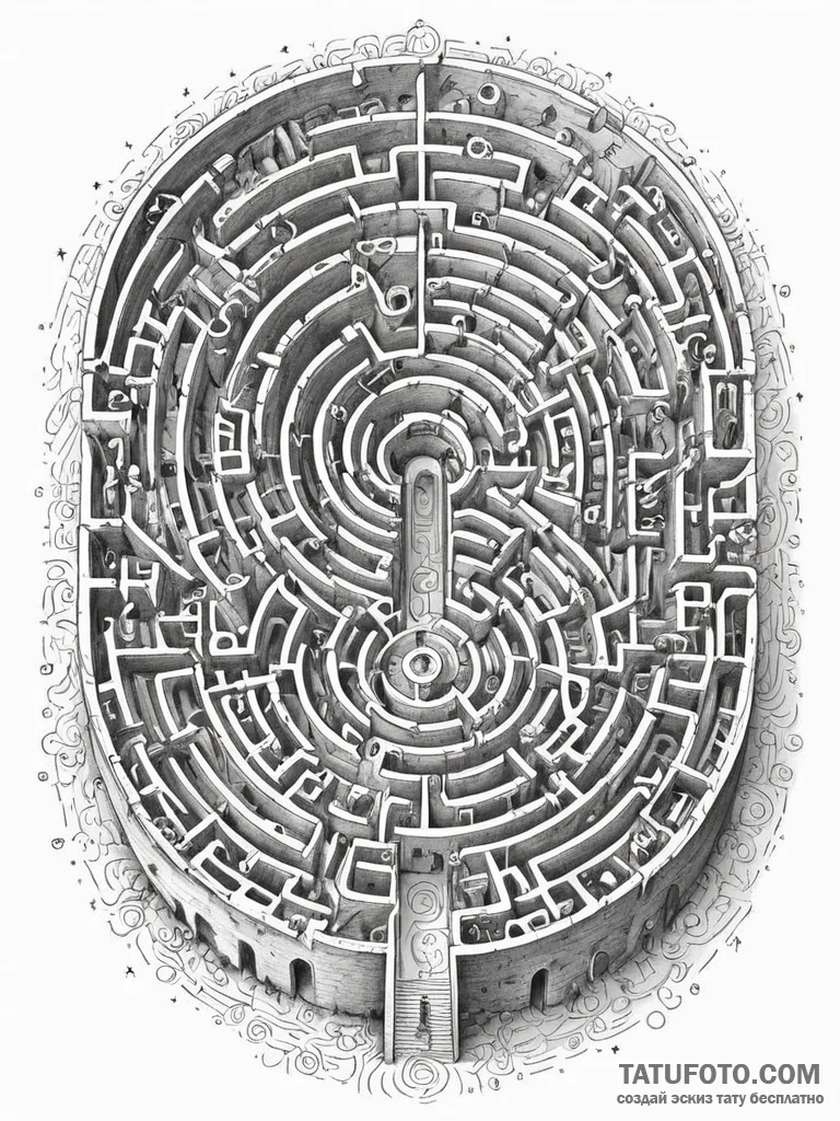 Tattoo sketch, labyrinth of logic, an intrica... - эскиз тату (№1752399400_0, 13.07.2025 09:36) — Tatufoto.com