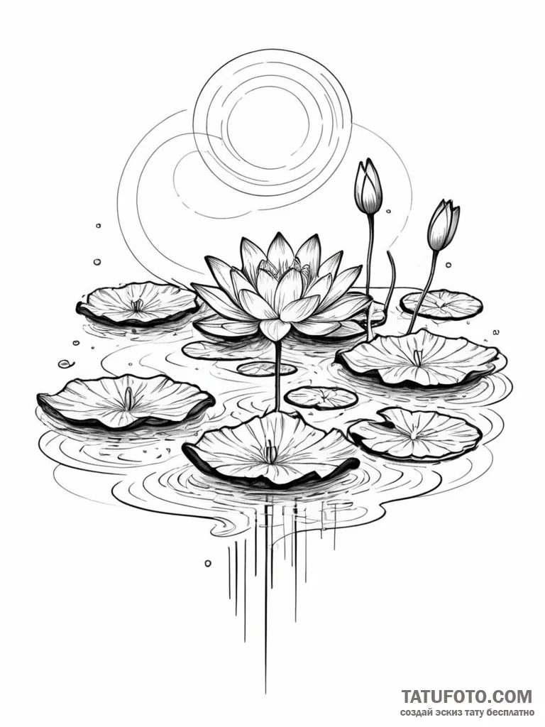 Tattoo sketch, lotus pond of reflection (digi... - эскиз тату (№1752399485_0, 13.07.2025 09:38) — Tatufoto.com
