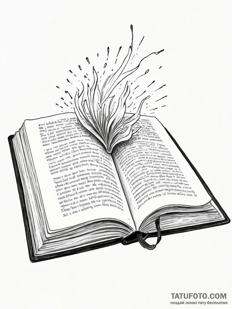 Tattoo sketch, open book, evolving narrative,... - эскиз тату (№1752400344_0, 13.07.2025 09:52) — Tatufoto.com