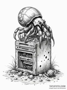 Tattoo sketch, electronic hermit crab, a herm... - эскиз тату (№1752400429_0, 13.07.2025 09:53) — Tatufoto.com