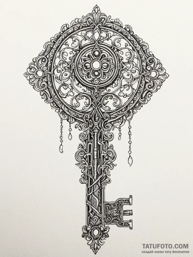 Tattoo sketch, data-forged key, an ornate, an... - эскиз тату (№1752400599_0, 13.07.2025 09:56) — Tatufoto.com