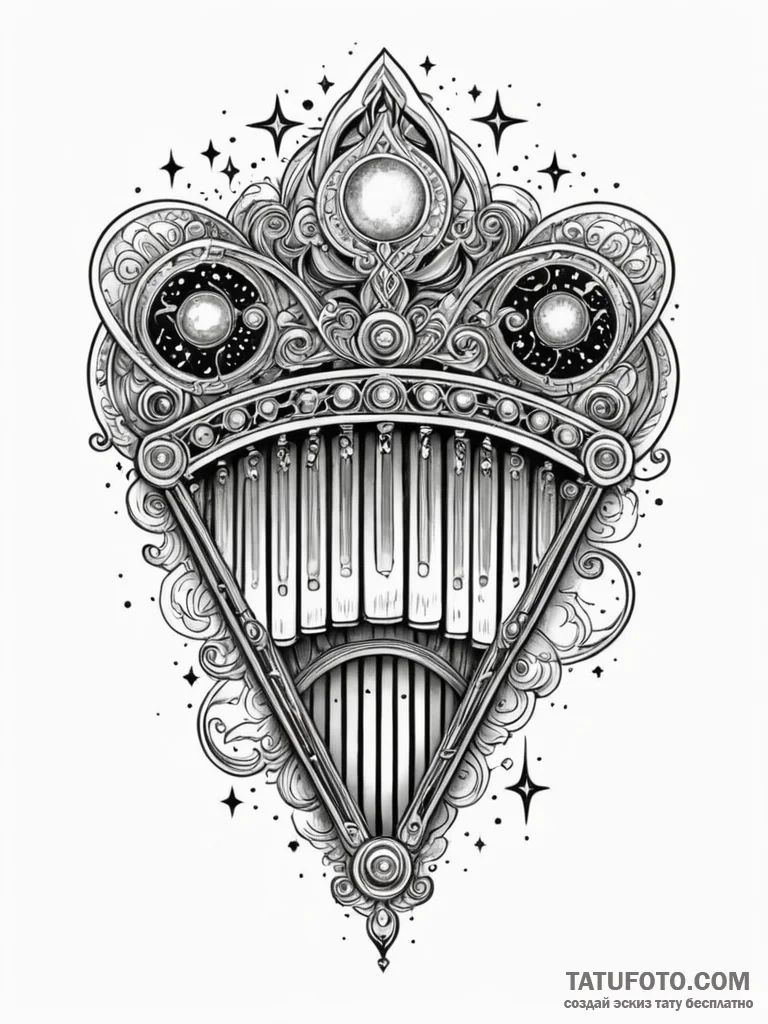 Tattoo sketch, xylophone keys, cosmic melody,... - эскиз тату (№1752400687_0, 13.07.2025 09:58) — Tatufoto.com