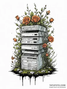 Tattoo sketch, organic overgrowth on obsolete... - эскиз тату (№1752400948_0, 13.07.2025 10:02) — Tatufoto.com
