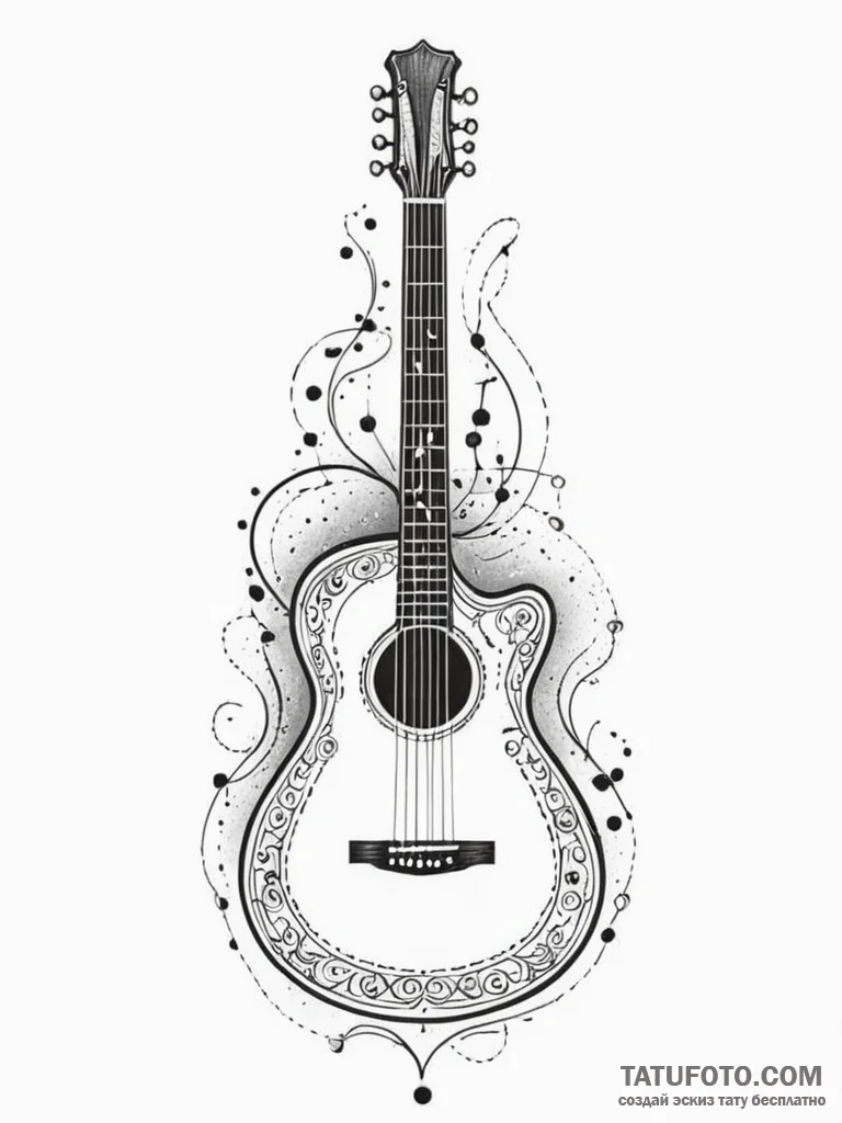 Tattoo sketch, future folk instrument, a trad… — эскиз тату (№1752401383_0, 13.07.2025 10:09) — Tatufoto.com