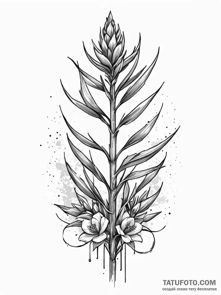 Tattoo sketch, yucca plant, pixelated bloom,... - эскиз тату (№1752401648_0, 13.07.2025 10:14) — Tatufoto.com