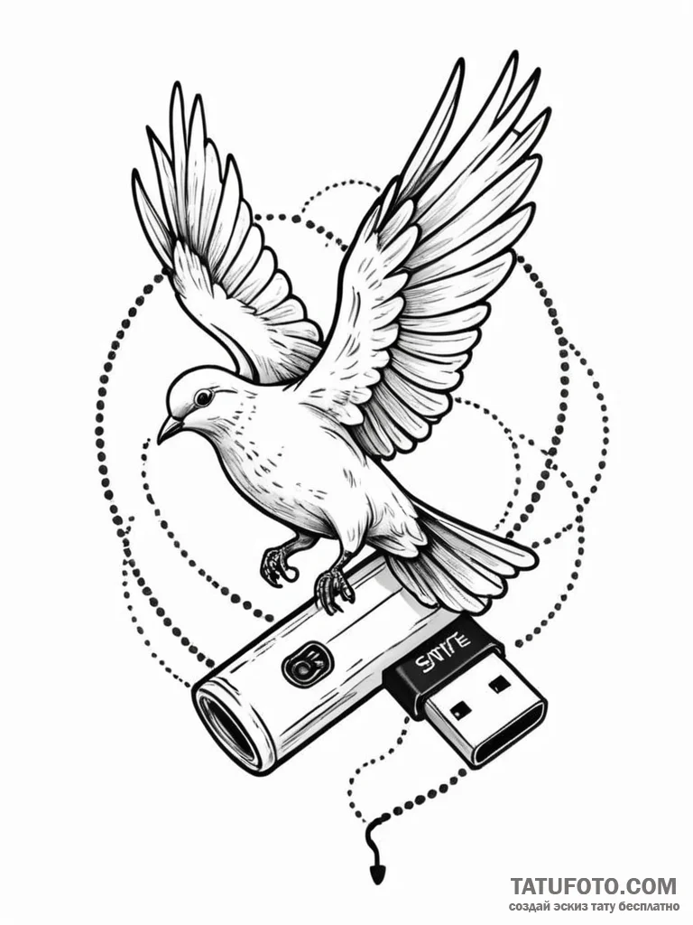 Tattoo sketch, messenger bird, data carrier,... - эскиз тату (№1752401906_0, 13.07.2025 10:18) — Tatufoto.com