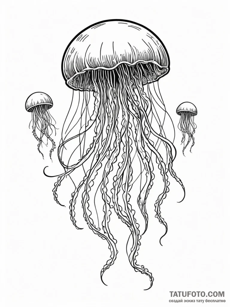 Tattoo sketch, bio-luminescent jellyfish swim... - эскиз тату (№1752402077_0, 13.07.2025 10:21) — Tatufoto.com