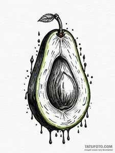Tattoo sketch, an avocado sliced open to reve... - эскиз тату (№1752402162_0, 13.07.2025 10:22) — Tatufoto.com