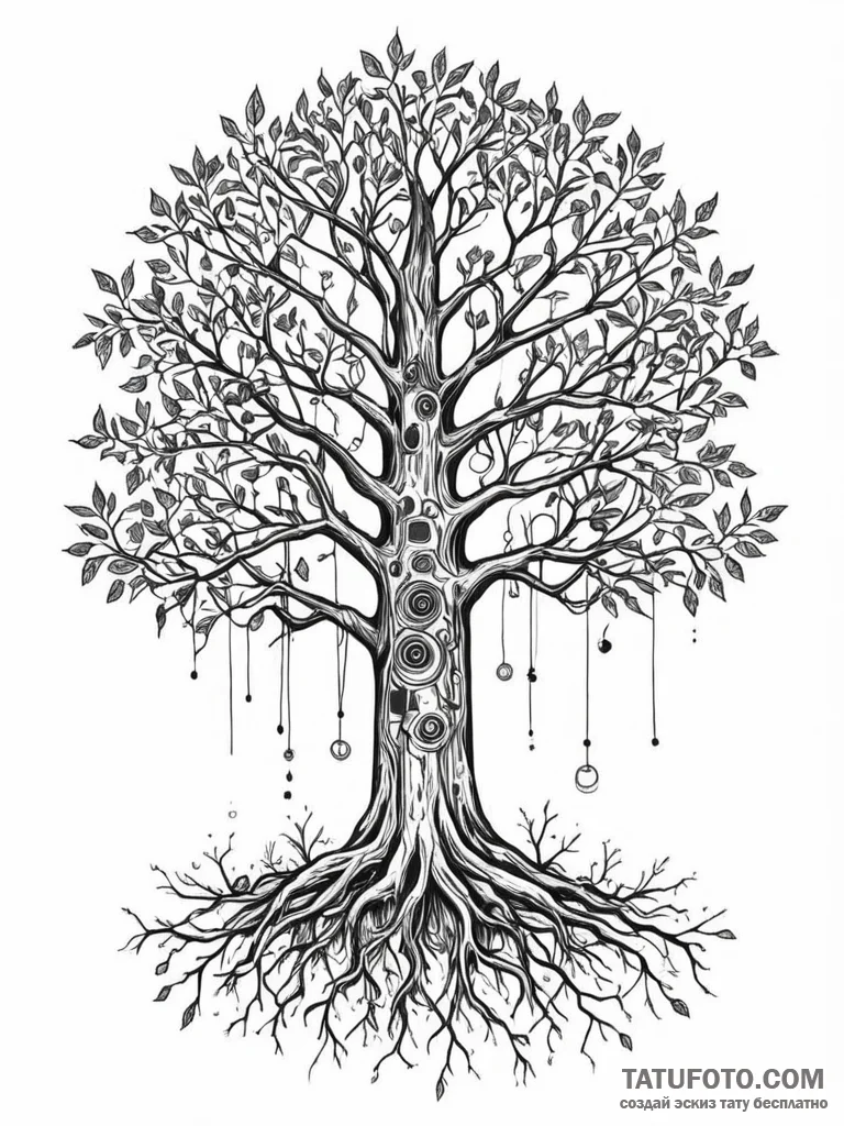 Tattoo sketch, banyan tree with roots growing... - эскиз тату (№1752402418_0, 13.07.2025 10:26) — Tatufoto.com
