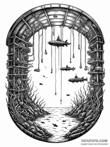 Tattoo sketch, deep sea data mine, a submarin... - эскиз тату (№1752402502_0, 13.07.2025 10:28) — Tatufoto.com