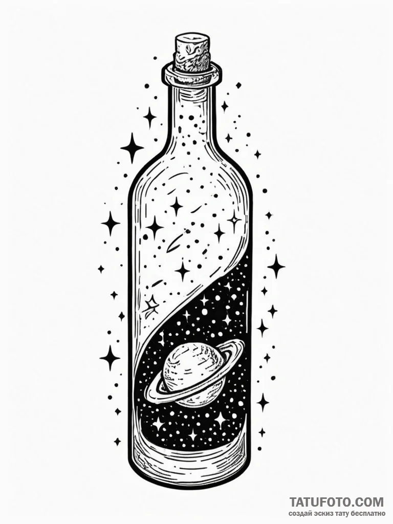 Tattoo sketch, vessel of cosmic dust, a delic... - эскиз тату (№1752402760_0, 13.07.2025 10:32) — Tatufoto.com