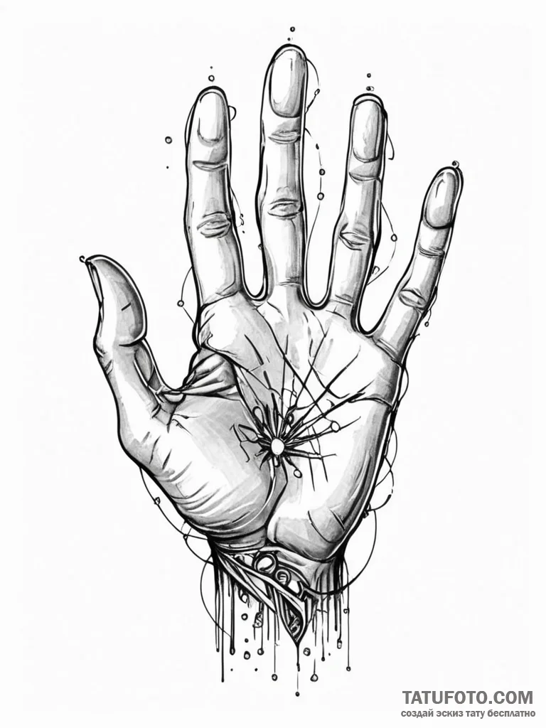 Tattoo sketch, oracle’s open palm, holographi… — эскиз тату (№1752403102_0, 13.07.2025 10:38) — Tatufoto.com