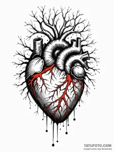 Tattoo sketch, radiant heart, branching pathw... - эскиз тату (№1752403275_0, 13.07.2025 10:41) — Tatufoto.com