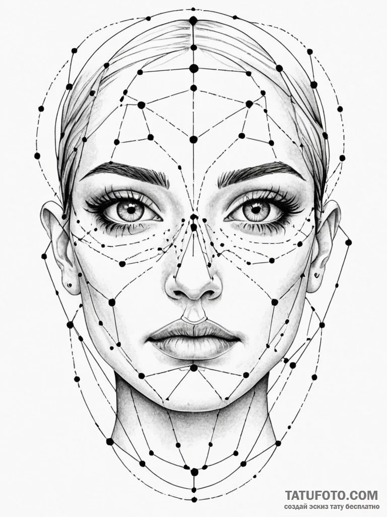 Tattoo sketch, face of the algorithm, a gende... - эскиз тату (№1752403702_0, 13.07.2025 10:48) — Tatufoto.com