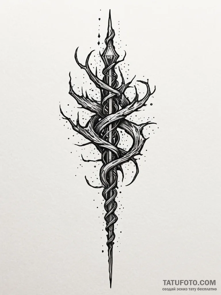 Tattoo sketch, wizard's wireless wand, a clas... - эскиз тату (№1752403959_0, 13.07.2025 10:52) — Tatufoto.com