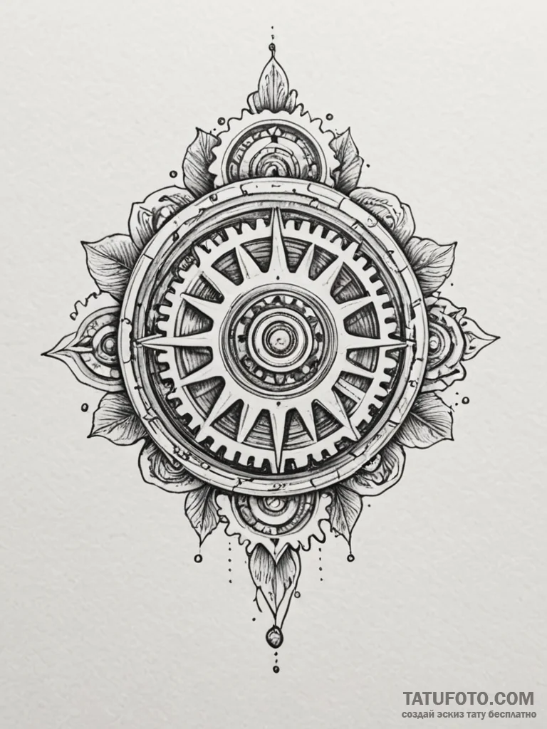 Tattoo sketch, glimmering gear flower, a deli… — эскиз тату (№1752404045_0, 13.07.2025 10:54) — Tatufoto.com