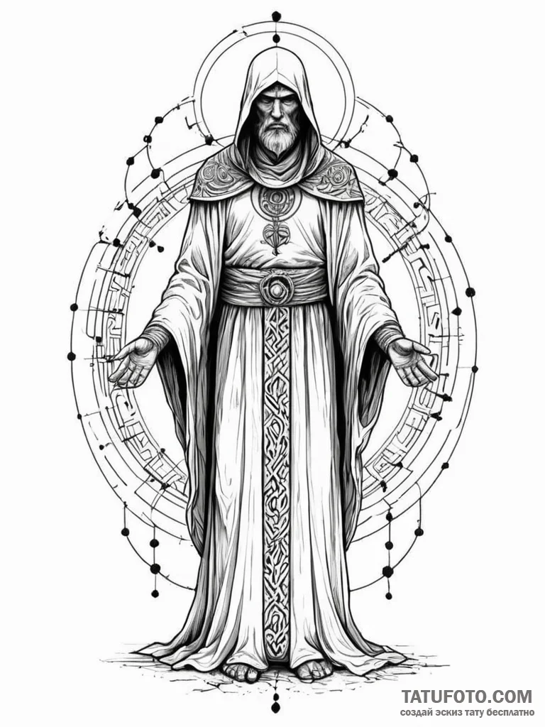 Tattoo sketch, the last algorithm guardian, a... - эскиз тату (№1752404389_0, 13.07.2025 10:59) — Tatufoto.com