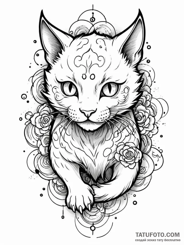 Tattoo sketch, quantum kitten, a playful kitt... - эскиз тату (№1752404562_0, 13.07.2025 11:02) — Tatufoto.com