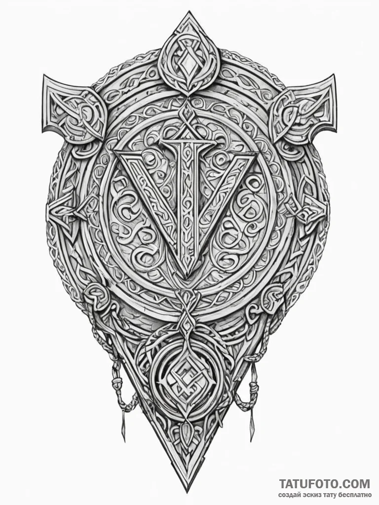 Tattoo sketch, viking shield, holographic run... - эскиз тату (№1752404739_0, 13.07.2025 11:05) — Tatufoto.com