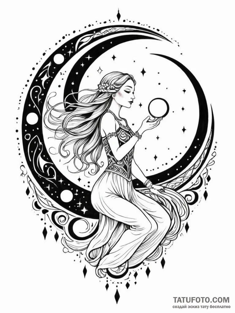 Tattoo sketch, moonlight shadow weaver, a sub... - эскиз тату (№1752404829_0, 13.07.2025 11:07) — Tatufoto.com