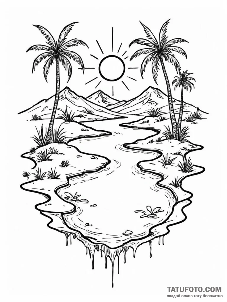 Tattoo sketch, deserted drone oasis, a desola... - эскиз тату (№1752404917_0, 13.07.2025 11:08) — Tatufoto.com