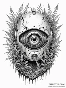 Tattoo sketch, watcher in the weeds (robot ey... - эскиз тату (№1752405003_0, 13.07.2025 11:10) — Tatufoto.com