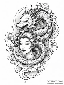 Tattoo sketch, an art nouveau android with fl... - эскиз тату (№1752405424_0, 13.07.2025 11:17) — Tatufoto.com