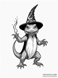 Tattoo sketch, bearded dragon wearing a tiny... - эскиз тату (№1752405892_0, 13.07.2025 11:24) — Tatufoto.com